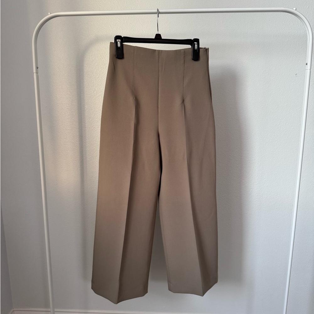 Zara Beige Wide-Leg High-Rise Trousers